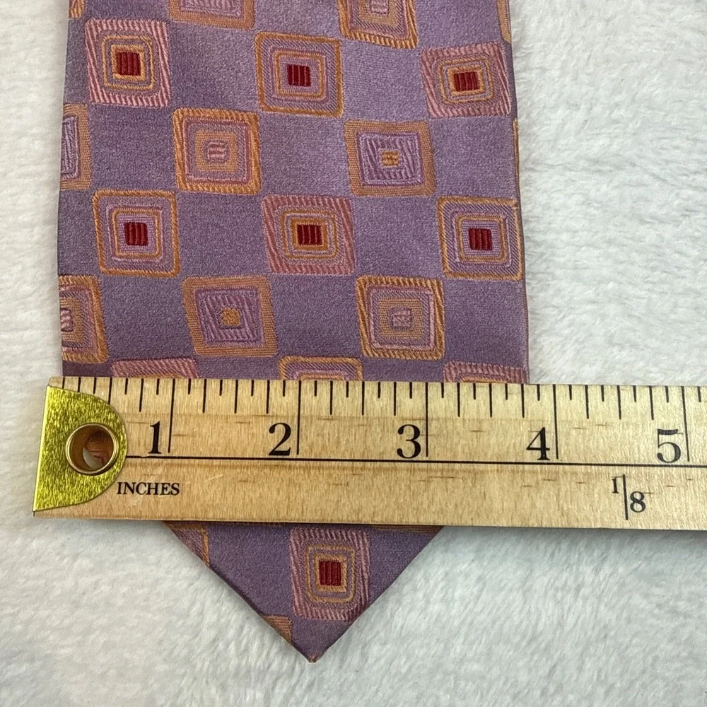 Ted Baker London Mens Silk Tie Purple Geometric Square Pattern Made in USA